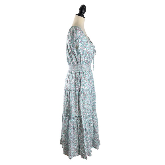 J. Crew Puff Sleeve Midi Dress Prairie Blue Floral Smocked, New w/ Tags, Size 4 - Picture 5 of 15